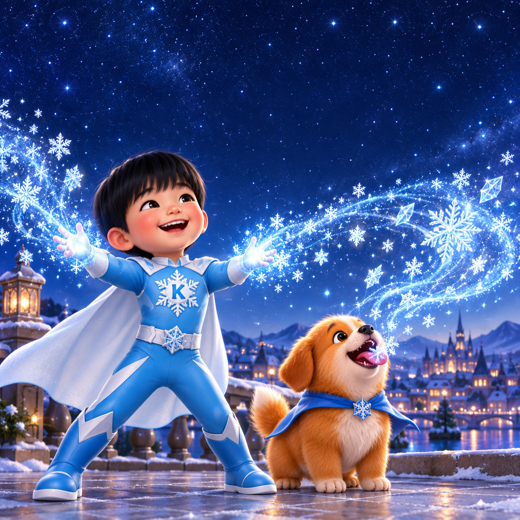 Sample hero: Frost Kai, age 4, ice power